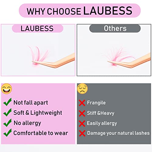 Image of Colored Lash Clusters LAUBESS Colored Eyelash Clusters Wispy Pink Colored Lash Extensions Colorful Lash Clusters Individual Lashes (Pink 40D-0.07D-Mix9-16)
