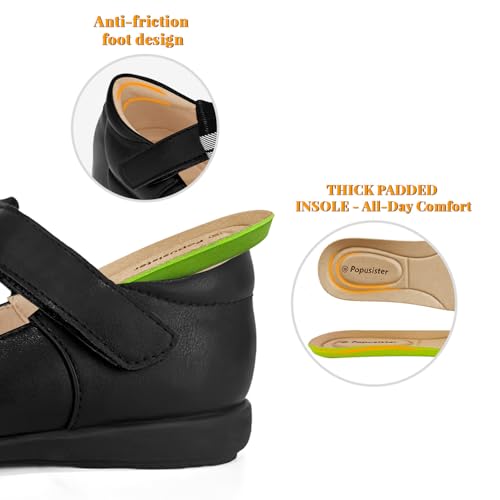Popusister Toddler Mary Jane Shoes for Girls Black School Uniform Shoes with Cute Bow, Classic Little Girl Dress Shoes for Princess Party Wedding, Soft Leather Fashion School Flats for Toddlers — view 3