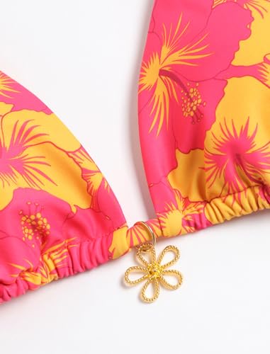 Image of ZAFUL Womens Printed Triangle Bikinis 2 Piece Halter Bikini Sets High Cut Bathing Suit Side Tie Swimsuits