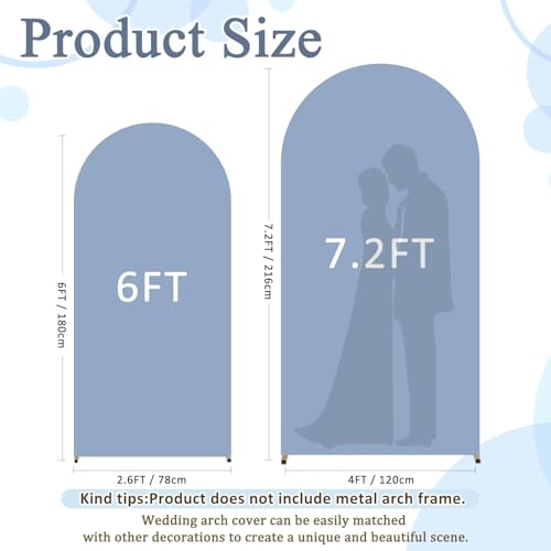 Image of FOTSHARER Dusty Blue Arch Covers 7.2 and 6FT Arch Backdrop Cover Set of 2 Spandex Arch Covers Stretchy Backdrop Wedding Arches Stand Covers for Party Birthday Baby Shower Banquet Ceremony Decor