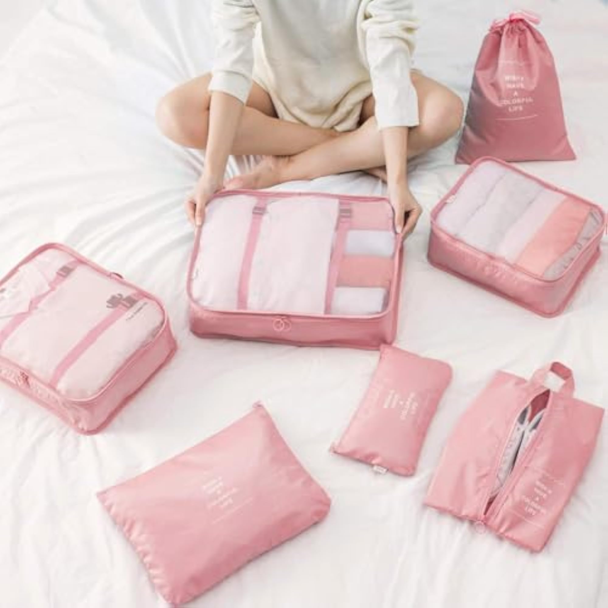 7 Set Travel Organizer Bag, 3 Packing Cubes + 3 Pouches