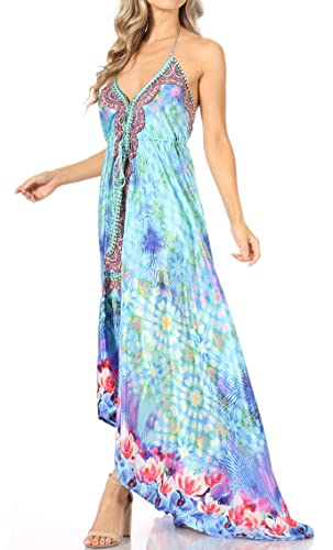 Image of Sakkas Lizi Womens Maxi High-Low Halter Handkerchief Long Dress Beach Party
