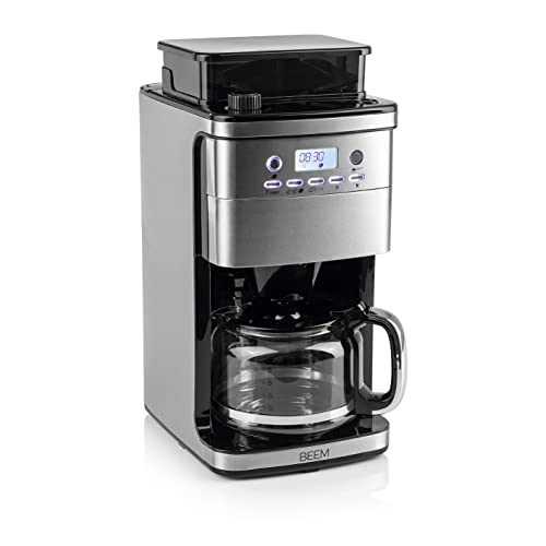 BEEM Fresh-Aroma-Perfect Superior | Machine à café filtre avec moulin et apport d’eau intelligent | Cafetière en verre de 1,5 l, minuterie 24 h, plaque de maintien au chaud [acier inoxydable, 1050 W]