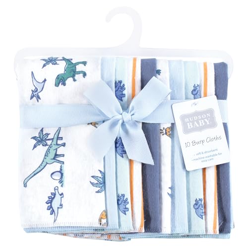 Image of Hudson Baby Unisex Baby Cotton Poly Flannel Burp Cloths, Pastel Dino 10 Pack, One Size