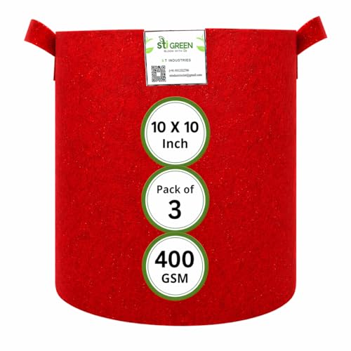Image of Geo Fabric Grow Bags for Plants 10X10 Inch (Pack of 3) | 400 GSM Heavy Duty UV-Protected Round Maroon Colour Plant Bags for Terrace and Vegetable Gardening | Strong & Reusable|