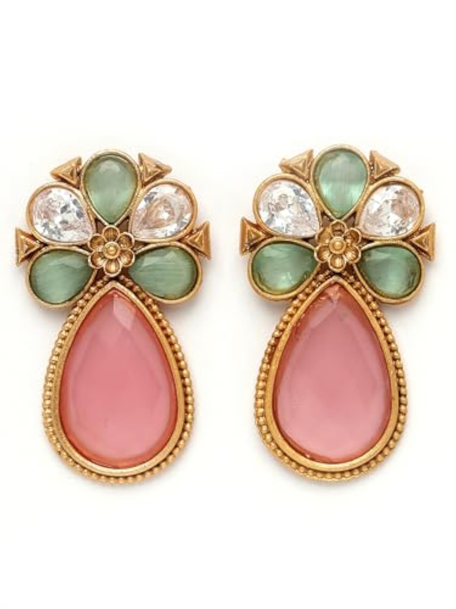 Plated Stone Floral Stud Earrings for Women