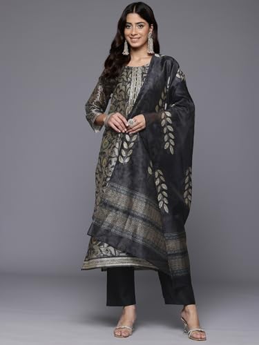 Image of Varanga Women Floral Printed Kurta Pant Set with Dupatta | Silk Blend Fabric | Summer Wear | 3 /4 Sleeve Round Neck | Lightweight & Comfortable Daily Wear