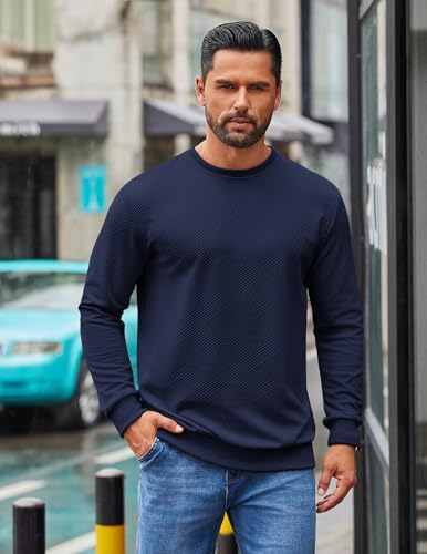 COOFANDY Men's Crewneck Sweatshirts Geometric Texture Casual Long Sleeve Pullovers Solid Color Lightweight Pullover Tops2