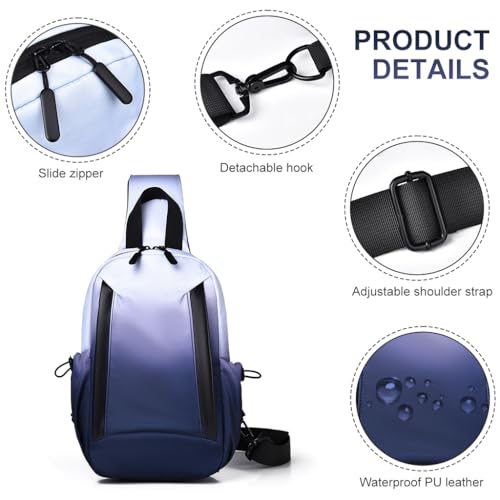 Image of GUSTAVE Chest Bag for Men Waterproof Gradient Sling Bag, Lightweight Double Layer Nylon Shoulder Day Pack, Adjustable Strap, Multiple Compartments, Stylish Travel & Commuting Bag (Blue /Black)