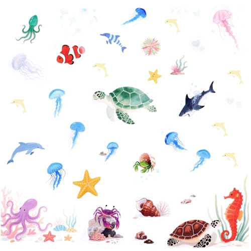 Lyreh - Lyreh 6stk Badewannenaufkleber für Kinder, Meereslebewesen Badewannen Aufkleber Anti Rutsch Stark Haftend Kreativ und Niedlich Badezimmeraufkleber für Badewanne und Duschboden Dekorationen