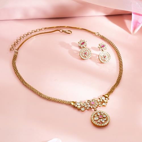 Image of Rubans American Diamond Zirconia Necklace Set Traditional Stylish Jewellery Gift for Women & Girls