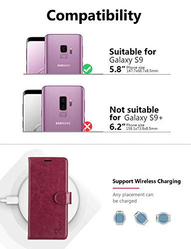 Ocase Samsung Galaxy S9 Case Leather Flip Wallet Case For Samsung Galaxy S9 Devices (Burgundy) #TOP1