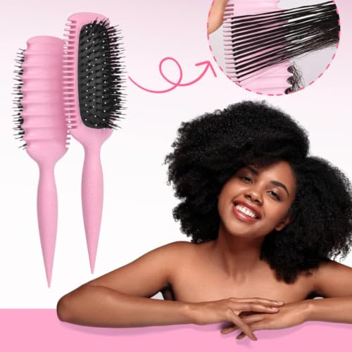 Image of 3in1 Curl Defining Hair Brush for Effortlessly Detangling & Blow Drying, Nylon & Boar Bristle Paddle Brush