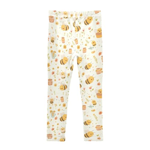 KLL Vintage Embroidery Honey Bee with Wild Flowers Little Girls Cotton Pants Casual Full Length Workout Pants Exercise2