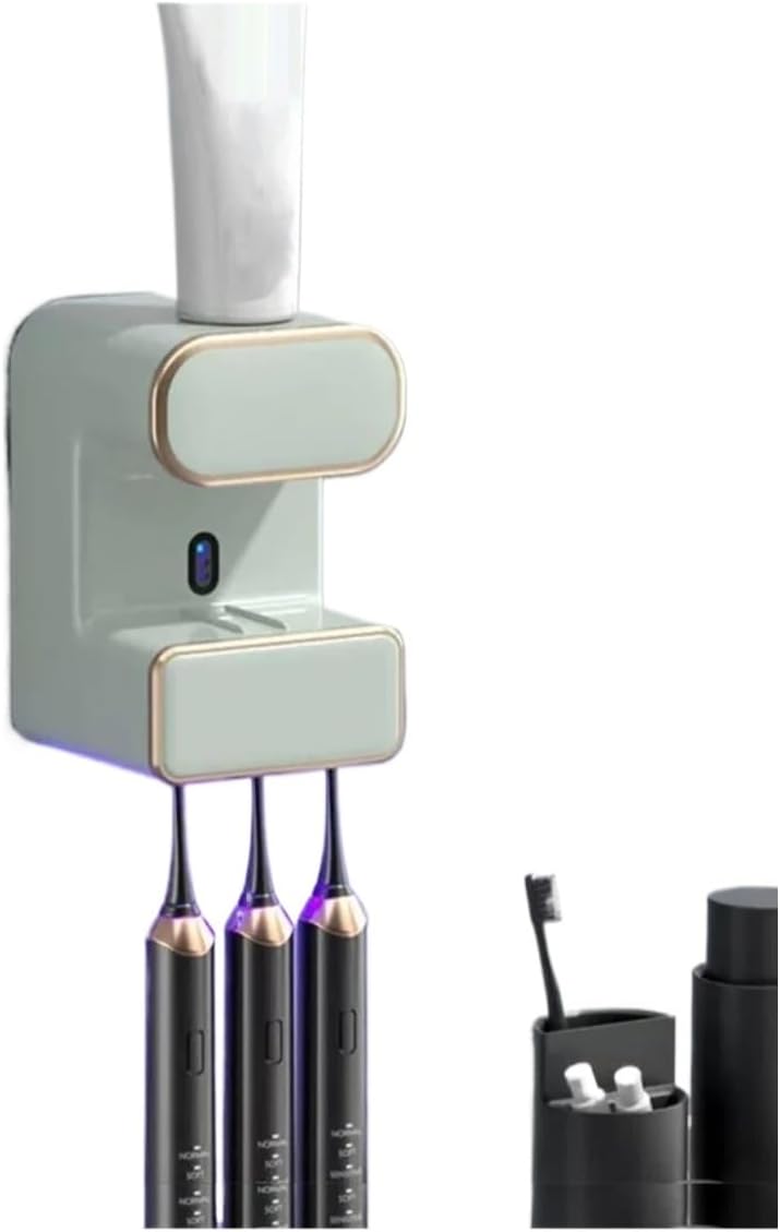 Automatic Sensor Toothpaste Dispenser 3 Toothpaste Slots Wall Mount Stand Electric Toothpaste Squeezer Bathroom Accessories(Beige)