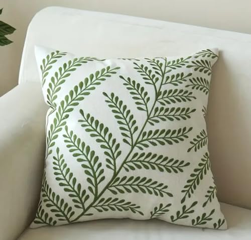 ZUODUTEX 1PC Green Leaves Embroidered Throw Cushion Cover 18 X18 Inch Decorative Square Pillow Cushion Case For Living Room Bedroom Couch Sofa Home Decor Room Decor 45 X 45CM