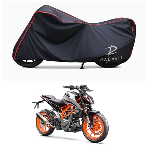 Image of Waterproof Bike Body Cover Compatible for | KTM 390 Duke | Taffeta Fabric, Red Piping Design, Bottom Elastic Fit | Dustproof, Sun UV & Rain Protection for All Bikes