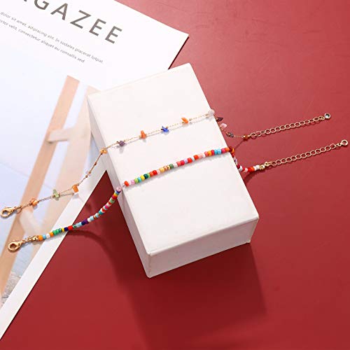 Beaded Anklets For Women Girls,18 K Gold Filled Colorful Beads Ankle Bracelets Adjustable Butterfly Evil Eye Heart Ankle Set Boho Multilayer Beach Foot Jewelry Gifts (Beaded Ankle Bracelet B Set) #TOP4