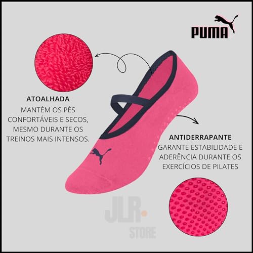 PUMA Kit 3 Pares Meia Sapatilha Antiderrapante Pilates Feminino Adulto, 1 Preto. - 1 Rosa. - 1 Roxo.