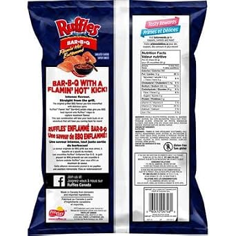 Lay's Ruffles Flamin' Hot Bar-B-Q Chips, 190g/6.7 oz. Bag, (Imported from Canada)