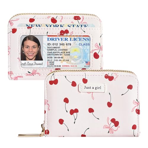 Sunwel Fashion Credit Card Holder for Women Small Accordion Card Cases with ID Window (RED CHERRY)