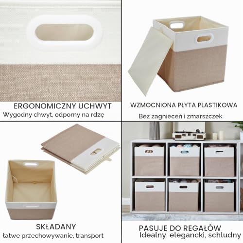 Mangata 3 Pudełka do Przechowywania 38x33x33 cm, Khaki-kremowy | 38 x 33 x 33 cm, 41 l. Składany organizer do szafy, reg