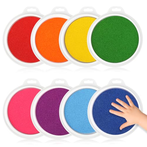 8 Colors 7' Large Ink Pads, Safe & Washable Stamp Pads for Kids, Vibrant Craft Ink Pad for Handprint & Footprint Art, Finger Painting, Card Making DIY...