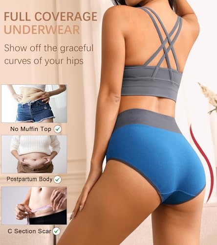 Eiggam High Waisted Underwear for Women Tummy Control Panties Cotton Briefs Full Coverage Breathable Underwear Packs Women2