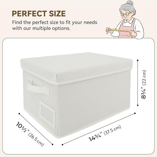 Image of GRANNY SAYS Storage Baskets for Organizing, Linen Closet Shelf Organizers and Storage Containers with Label Holder, Large Storage Bins with Lids for Bedroom, Ivory, 3-Pack