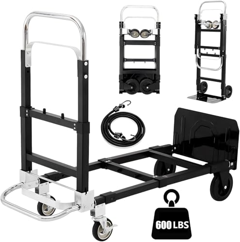 SST Upgraded Folding Hand Truck Dolly Cart, 600 LB Heavy Duty Luggage Cart, 3 in 1 Folding Hand Cart with Wheels and Bungee Cords for Moving Travel Shopping Airport Office by SST - Used condition - CA$120.86