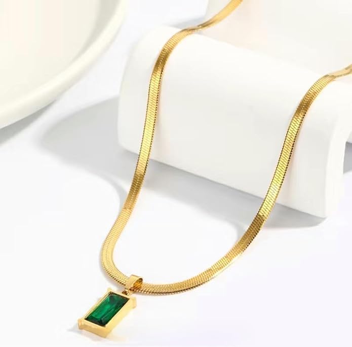 Image of Stone Necklace Set For Women Stylish | Anti Tarnish Waterproof Stainless Steel Chain Pendant Necklaces Jewelry for Love | Gold Plated Jewellery Accessories for Woman & Girls | Birthday Gift for Wife & Girlfriend