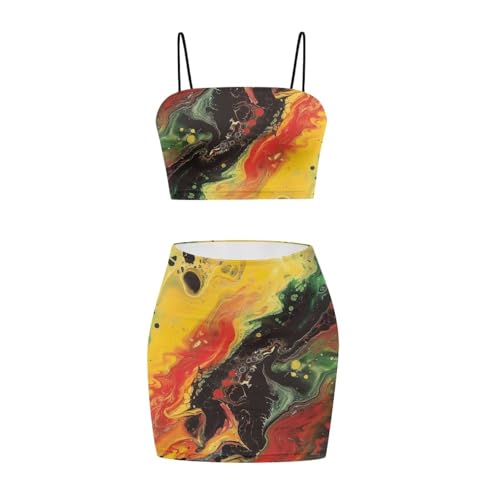 Image of 2025 Sexy Spaghetti Strap Crop Tops and Bodycon Skirt Casual 2 Piece Set S-4XL