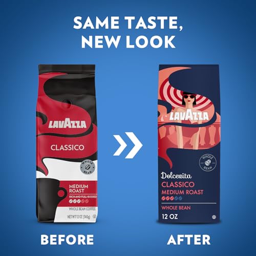 Image of Lavazza Dolcevita Classico Whole Bean Coffee 12oz Bag, Medium Roast, Rich and Full-bodied, Intensity 3 /5, Arabica and Robusta, Ideal for Drip Brewers, Package May Vary (Pack of 2)