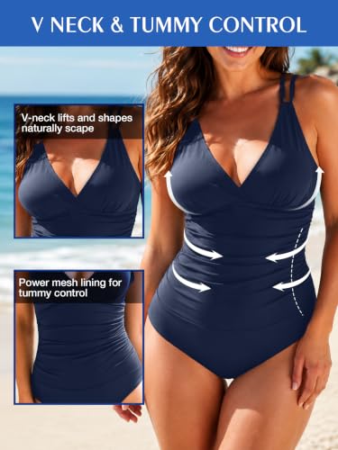 Image of KI LAPHEE One Piece Swimsuits for Women Tummy Control Bathing Suits Sexy Criss Cross Back Swimwear