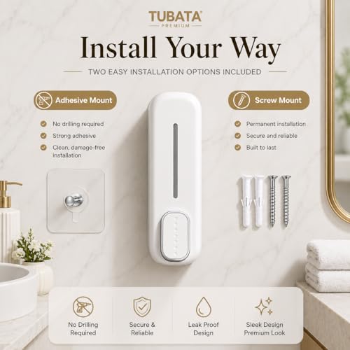Image of Soap Dispenser 400ml No-Drill Adhesive Wall-Mounted Dispenser, Durable ABS Plastic, White Dolphin Design Dispenser for Kitchen, Hand Wash, Shower Gel & Sanitizer