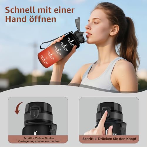 HoneyHolly Trinkflasche 1500ML, Auslaufsicher, Trinkflasche Kohlensäure Geeignet, Wasserflasche BPA-Frei, Sportflasche mit Strohhalm… – Ansicht 3