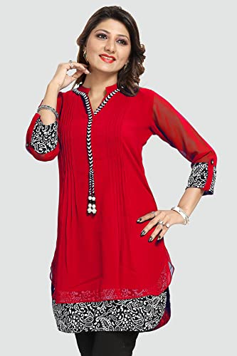 Image of Keshubaba Women's Short Tunics with Neckline Embroidery |Kurti Tops | Short Kurti | Short Kurti for Women | Short Kurti for Girls