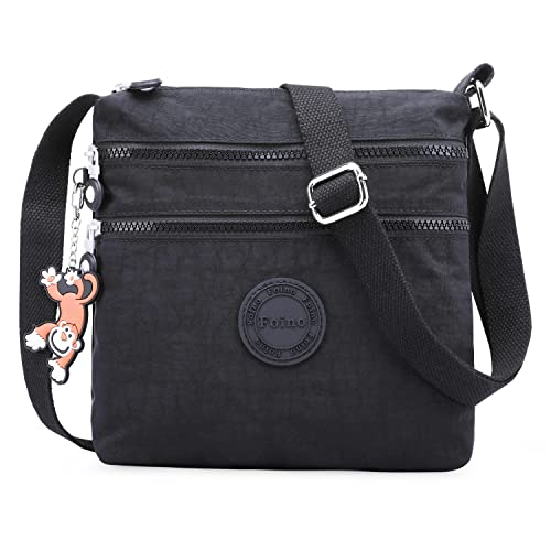 Foino Sac bandoulière Femme Sac Porté épaule Sacoche de Cours Sac Besace Vintage Sac de Messager Sac de Voyage pour Université Sac à Main Mode école Sac Cabas Sport Bourse,Noir,M Cover