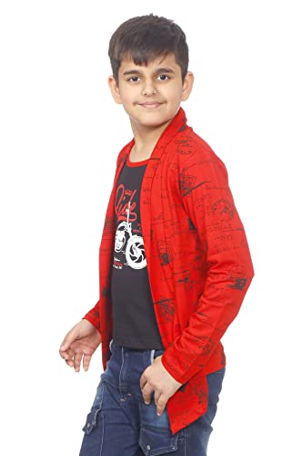 Image of Boys Full Sleeve Cotton Black Printed T-Shirt with Attached Yellow Jacket Shrug Look Smart and Comfortable for Any Casual and Festive Purpose