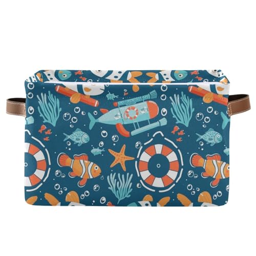 CWUPZAY Clown Fish Storage Basket Canvas Fabric Collapsible Storage Bins Box Organizer Waterproof for Home Bedrooms 1 Pack