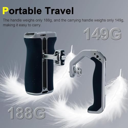 Image of Camera Hand Grip Universal Handle with 3 Cold Shoes, Ergonomic Silicone for NATO Rail & 1 /4 inch Camera Cage (Aluminum Alloy Camera Side Handle)