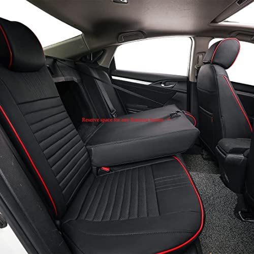 Ekr Custom Car Seat Covers For Select Honda Civic Sedan Ex-L,Ex-T,Ex,Touring,Lx-P,Sport 2016 2017 2018 2019 2020 2021 - Leatherette (Black With Red Trim) #TOP4