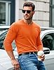 MAGCOMSEN Long Sleeve T Shirt Mens Cotton Crew Neck T-Shirts Comfort Breathable Casual Tops,Orange,L #5