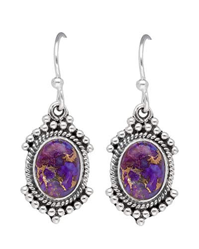 Yotreasure Purple Copper Turquoise Solid 925 Sterling Silver Dangle Earrings Jewelry #TOP16