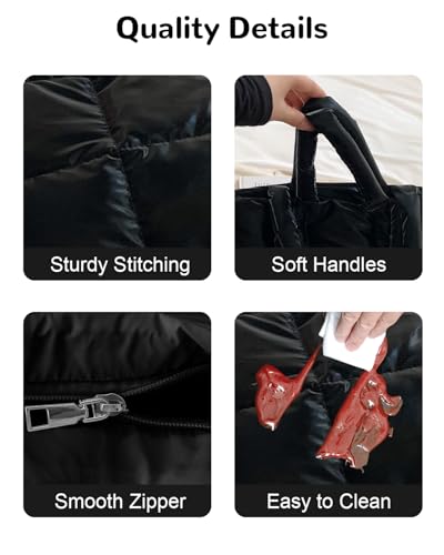 Bolso Tote Puffer con Cierre para Mujer, Ligero y Grande miniatura 7