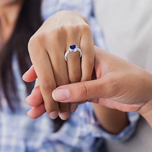 Shusukue September Birthstone Ring 925 Sterling Silver Sapphire Ring Heart Blue Crystal Ring Birthday Anniversary Mother's Day Jewelry Gifts For Women Girls Size 6 #TOP4