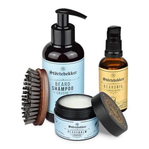 Störtebekker® Anti Itch Set - Set per la cura della barba da uomo - con olio per barba, balsamo per barba, spazzola & shampoo per barba - cura quotidiana della barba contro il prurito (Sandalo)