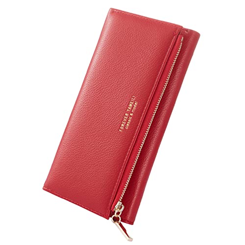 HONGHONG Portefeuille Femme en Cuir Grand Long Format Porte-Monnaie Femme Zippé pour 11 Cartes Cover