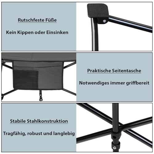 ALPIDEX Campingbett Feldbett bis 200 kg Seitentasche Bequem Auflage Weich Gepolstert Klappbar Faltbar Gästebett Liege Camping Garten – Bild 6
