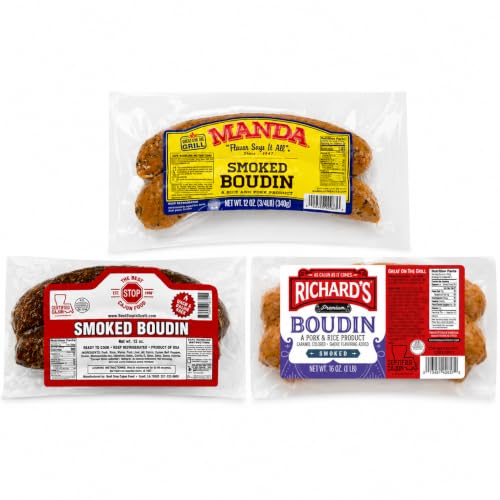 Smoked Boudin Sampler Kit, Pack of 3, Richard's, Best Stop, and Manda Cajun Smoked Pork and Rice Links, Louisiana's Flavor Delivered to You by Creole Foods of Louisiana